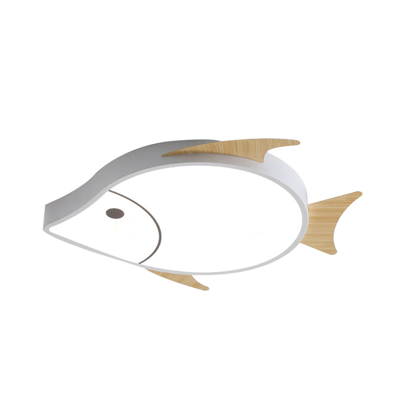 Kids Cartoon Fish Led Ceiling Lamp In White/Pink/Blue With Wood Accents