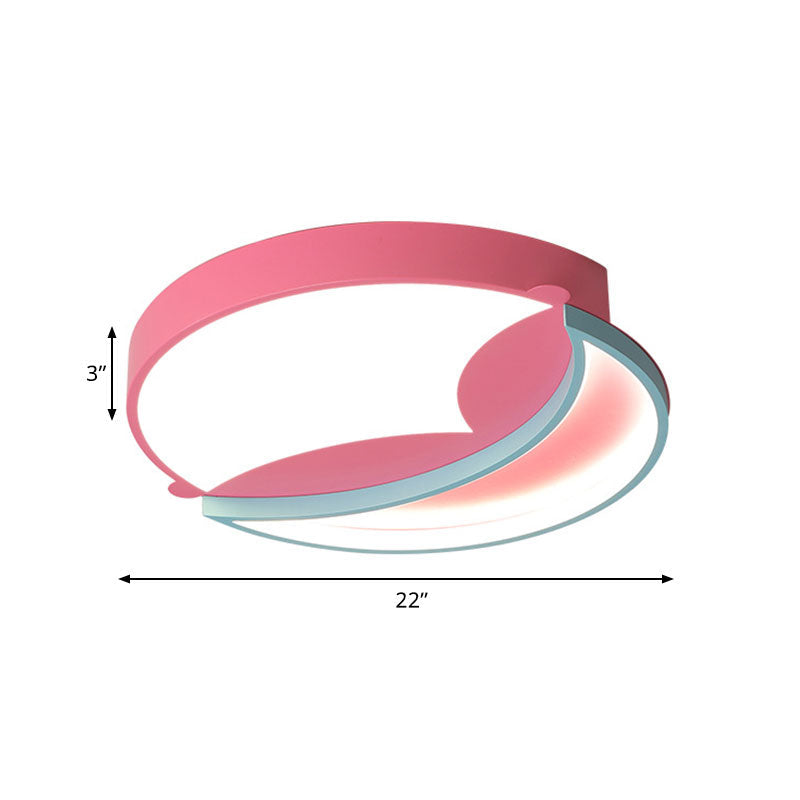 Round Flushmount Lamp: Pink & Blue Led Metallic Fixture In White/Warm Light 18/22 Wide