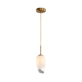Frosted White Glass Hanging Light With Brass Pendant - Rock Shape Design Ideal For Dining Table