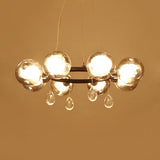 Modern Smoke Grey Glass Orb Pendant Chandelier - 8-Light Circular Design With Droplet