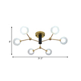 Modern Clear And White Glass 6-Head Semi Flush Mount Ceiling Light For Bedrooms In Gold