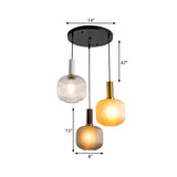 Contemporary Ribbed Glass Cluster Jar Pendant With Gold Suspended Lighting Fixture - 3 Lights