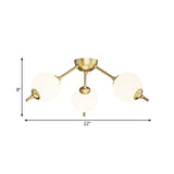 Postmodern Brass Ceiling Mount Light With Ivory Glass Shade - 2/3 Lights Semi Flush For Living Room