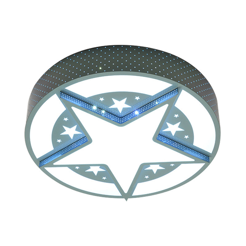 Blue Cartoon Acrylic Led Flushmount Lighting For Kids Bedroom - Star Badge Design