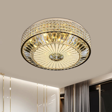 12/16 Wide Led Crystal Flush Light Fixture In Gold For Modern Bedroom Ceiling Mount