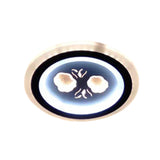Modern Led Flush Mount Fixture: Black Square/Round Acrylic Lamp With Flower Pattern - Ideal For