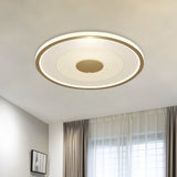 Minimalistic Led Flush Mount Lamp For Bedroom With White-Gold Finish And Acrylic Disc Shade - Warm