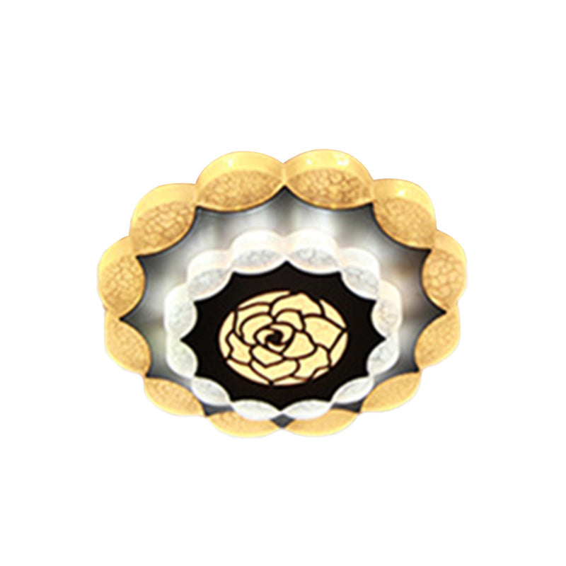 Contemporary Floral Flush Mount Led Lamp With Acrylic White-Black Finish And Rose Pattern