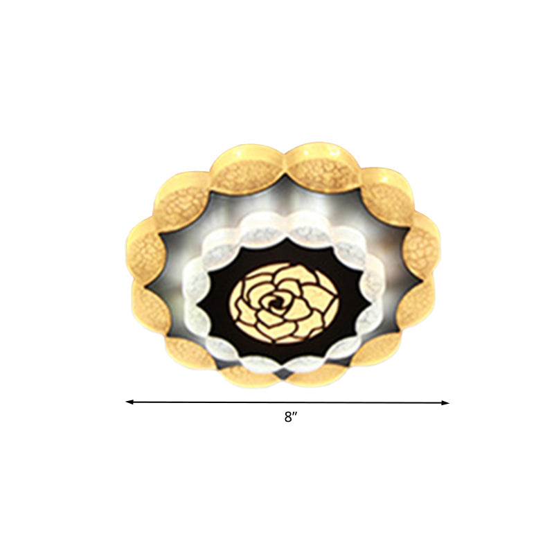 Contemporary Floral Flush Mount Led Lamp With Acrylic White-Black Finish And Rose Pattern