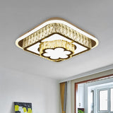 Crystal-Encrusted Led Flushmount Ceiling Light For Bedroom - Modernist White Square And