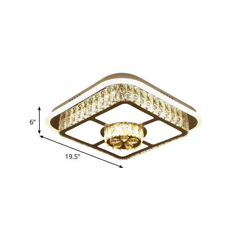 Crystal-Encrusted Led Flushmount Ceiling Light For Bedroom - Modernist White Square And