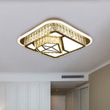 Crystal-Encrusted Led Flushmount Ceiling Light For Bedroom - Modernist White Square And
