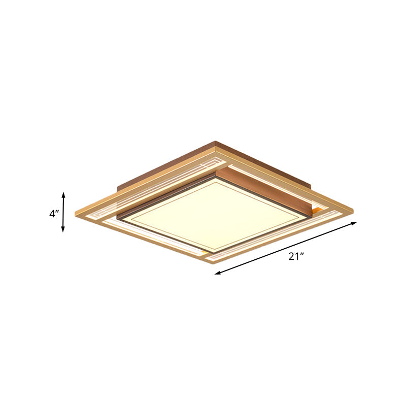 Modern Led Metallic Flush Mount Ceiling Light Fixture - Brown Square/Rectangle Design 21/39 Length
