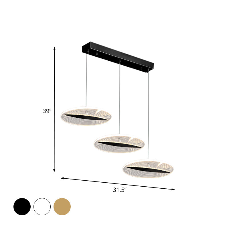Minimalist Acrylic 3-Head Led Ceiling Hanging Fixture In White/Black/Gold For Dining Room