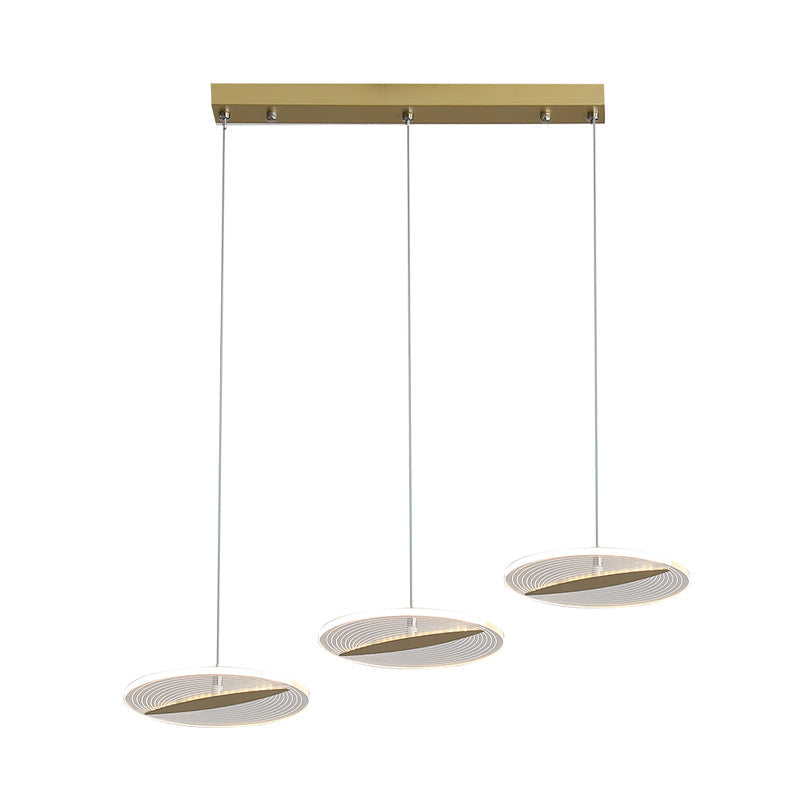 Minimalist Acrylic 3-Head Led Ceiling Hanging Fixture In White/Black/Gold For Dining Room