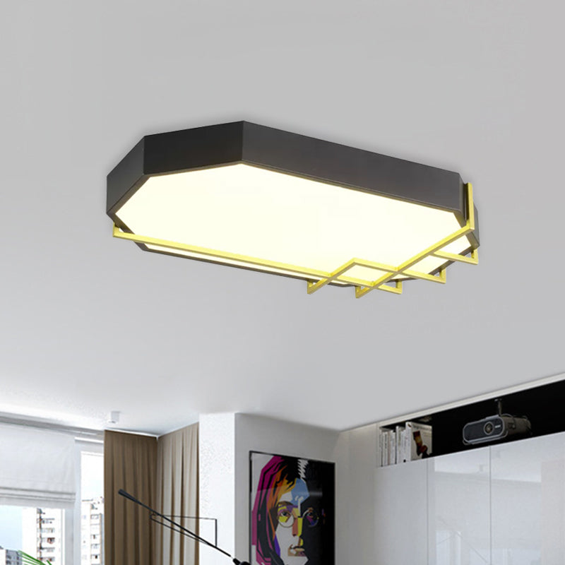 Geometric Black-Gold Ceiling Light: Modern Led Metal Flushmount Lamp (23.5/31.5 Long)