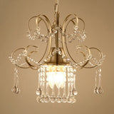 Contemporary Gold Metal Chandelier With Crystal Accents - 3 Lights Scrolling Pendulum Design