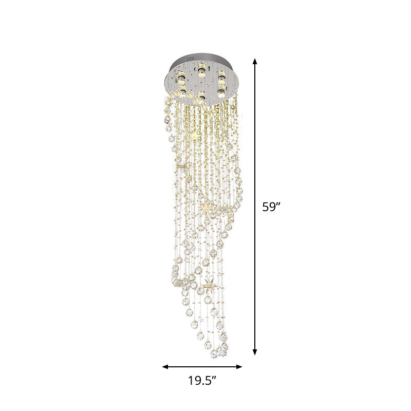 Modern Chrome Crystal Orb Flush Mount Fixture With Waterfall Design And 6 Lights