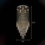 Modern Chrome Crystal Tube Ceiling Mounted Led Light- 4-Light Tiered Flushmount For Stairway