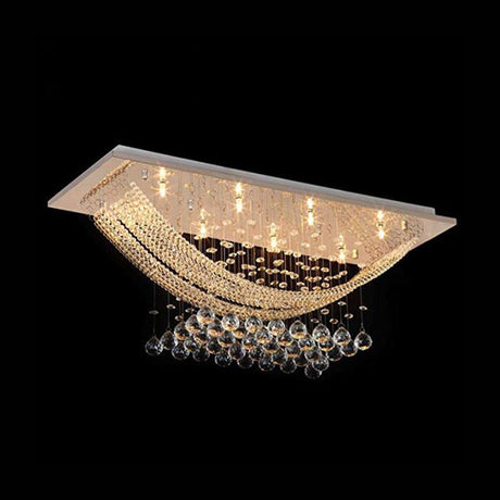 8-Light Chrome Crystal Ball Flushmount Lamp - Contemporary Rectangle Design