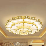 Gold Led Flush Mount Fixture With Crystal Flower Shade - Contemporary Bedroom Ceiling Lamp