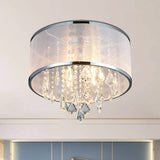 Simple 4-Light Drum Shade Flush Mount Fixture For Bedroom Ceiling Light With Crystal Accent - Chrome