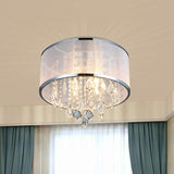 Simple 4-Light Drum Shade Flush Mount Fixture For Bedroom Ceiling Light With Crystal Accent - Chrome