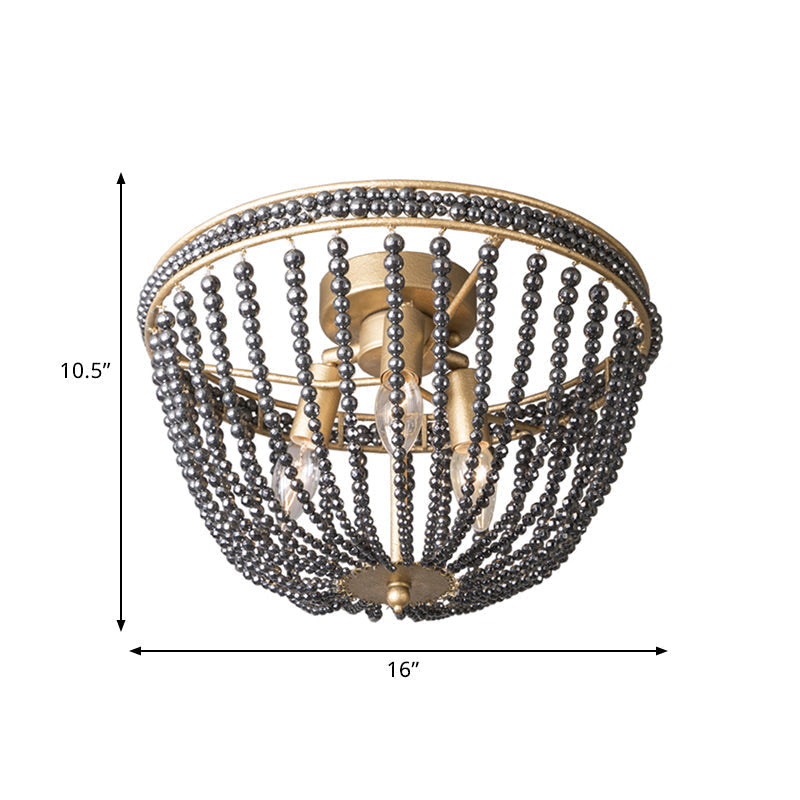 Gold Crystal Semi Flush Ceiling Light With Minimalist Basket Shade For Living Room - Set Of 3 Bulbs