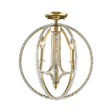Gold Crystal Ceiling Light Fixture - Country Globe Cage Design With 3 Candle Lights