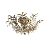Classic Style Crystal Orb Gold/Black Semi-Flush Mount Leaf Ceiling Light For Bedroom - 10 Heads