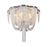 Modern Chrome Finish Flush Mount Ceiling Light | 5-Light Tassel Chain Chandelier