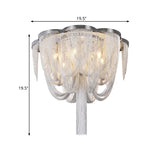 Modern Chrome Finish Flush Mount Ceiling Light | 5-Light Tassel Chain Chandelier