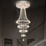 Modern Crystal Ceiling Lamp: Flared Drape 5-Head Flush Mount Fixture In Chrome - Stylish Dining Room