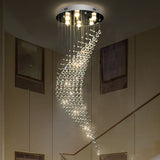 Modernist Crystal Draping Chrome Flush Light With 6 Bulbs - Crescent Shape Ceiling Mount Lamp