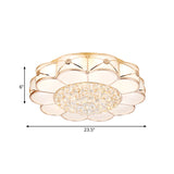 Stylish Gold Led Ceiling Light: Modern Frosted Glass Petals Fixture With Crystal Ball Drop