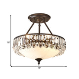 Classic Opal Glass 4-Light Brass Flush Mount With Crystal Prism Side For Bedroom