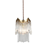 Minimalist Crystal Prism And Tube 2-Tier Brass Pendulum Light - Hanging Ceiling Lamp