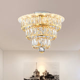 Modern Beveled Crystal Gold Flushmount Led Ceiling Light - 3 Tiers 9.5/12 Inches Wide / 9.5