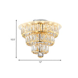 Modern Beveled Crystal Gold Flushmount Led Ceiling Light - 3 Tiers 9.5/12 Inches Wide
