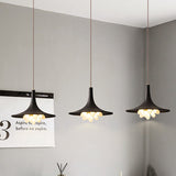 Industrial Black Iron Pendant Chandelier With Frosted Glass Shade - Wide Flared Style For Dining