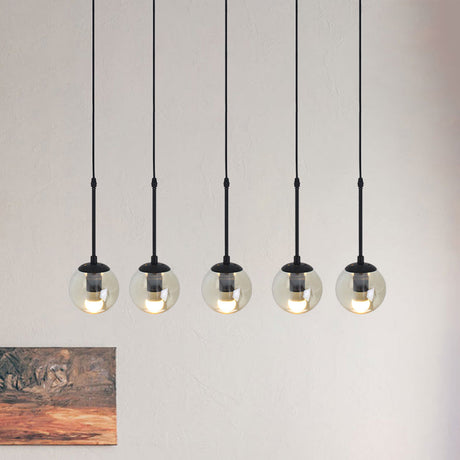 Industrial Hanging Pendant Light Kit - Clear Glass Black Cluster Globe With 3/5/10 Heads