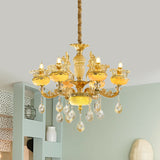 Traditional 6-Light Chandelier With Vase Mable Shade And Crystal Drape For Dining Hall Ceiling