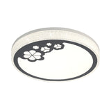 Leaf Pattern Modernist Round Led Flushmount Light In White & Black For Bedroom