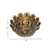 Traditional Beveled Crystal Bowl Flush Mount Ceiling Lamp With 4 Brass Heads For Bedroom Lighting