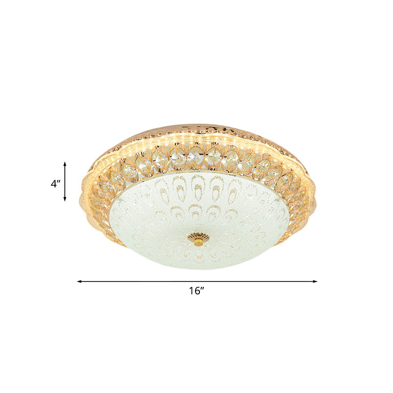 Contemporary Gold Led Flush Ceiling Light With Opal Texture Glass Shade - 16/19.5 Diameter