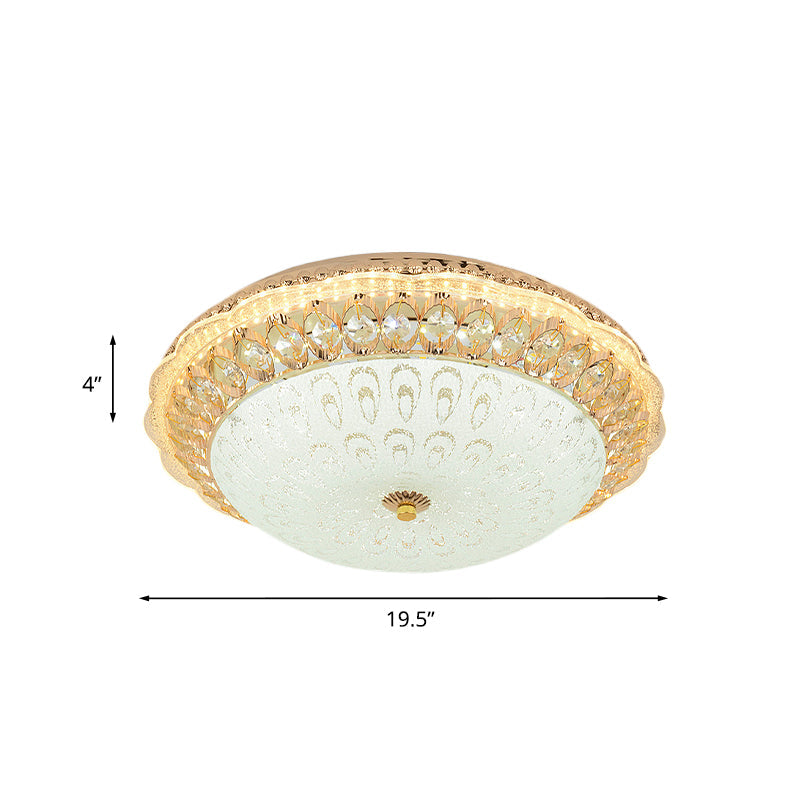 Contemporary Gold Led Flush Ceiling Light With Opal Texture Glass Shade - 16/19.5 Diameter