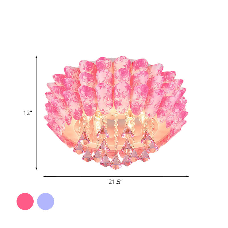 Modern Crystal Blossom Flush Mount Lamp With 5 Lights - Pink/Purple Ceiling Lighting For Bedroom