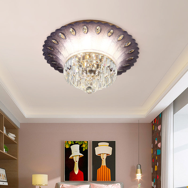 Modern Led Crystal Flush Light - Purple Tiered Round Design 19.5/23.5 Diameter Bedroom Ceiling Lamp