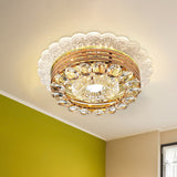 Crystal Drop Gold Flushmount Light With Led Scalloped Edge & Metal Round Design - Minimalist Ceiling