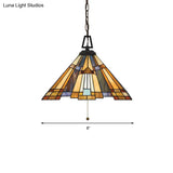 8’/12’/16’ Wide Tapered Tiffany Stained Glass Pendant Lamp With Amber Bulb For Bedroom